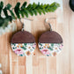 Wood + Leather Half Circle Botanical Floral Earrings