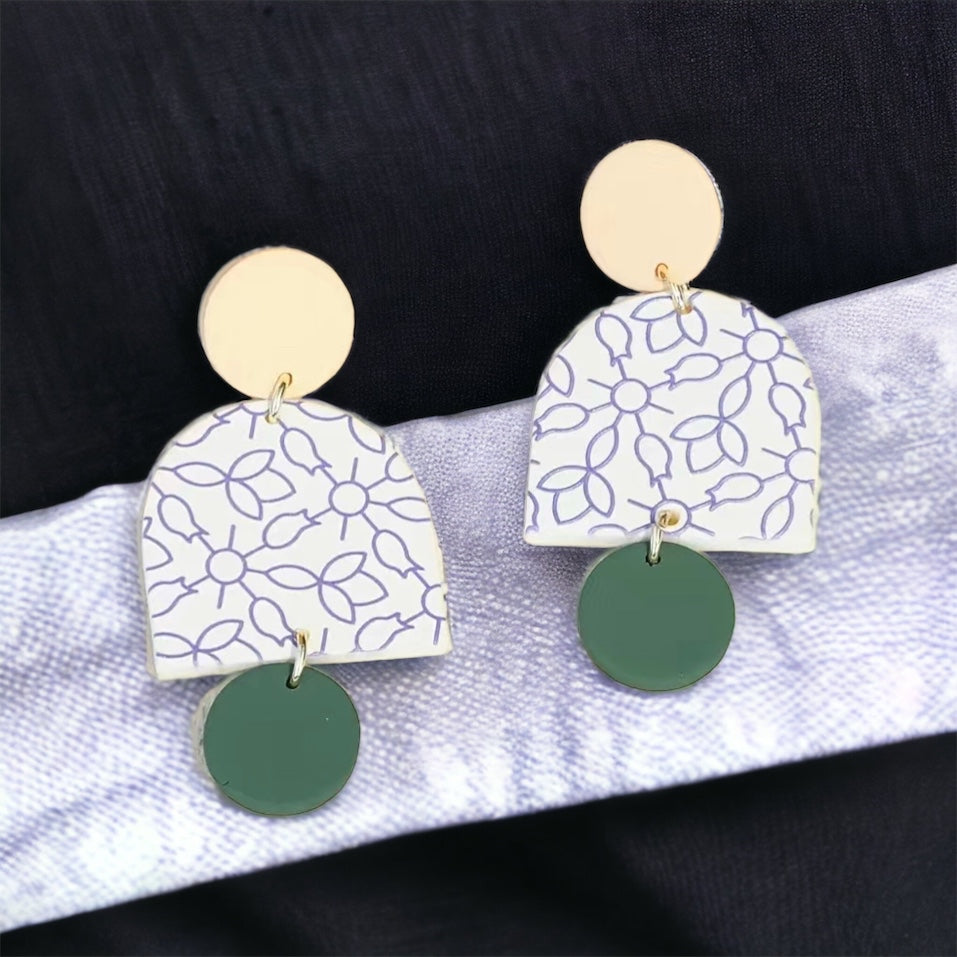 Polymer Clay Dangles Cream/Aqua/Green