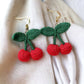 Crochet Wool Knit Cherries Dangle Oversized Earrings