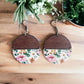 Wood + Leather Half Circle Botanical Floral Earrings