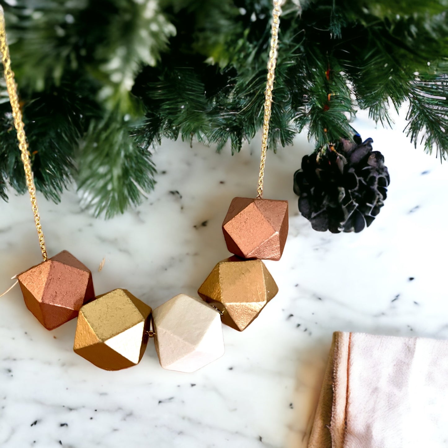 Handmade Wood Geometric Statement Necklace - The Stella