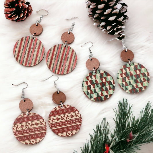 Wood + Clay Christmas Dangle Earrings