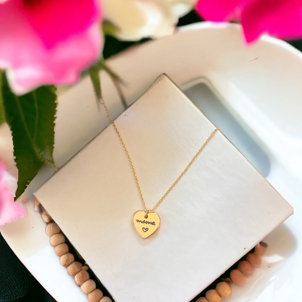 Valentine’s Day Gold Heart Minimalist Mama Necklace + FREE Gift Box