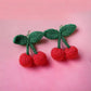 Crochet Wool Knit Cherries Dangle Oversized Earrings