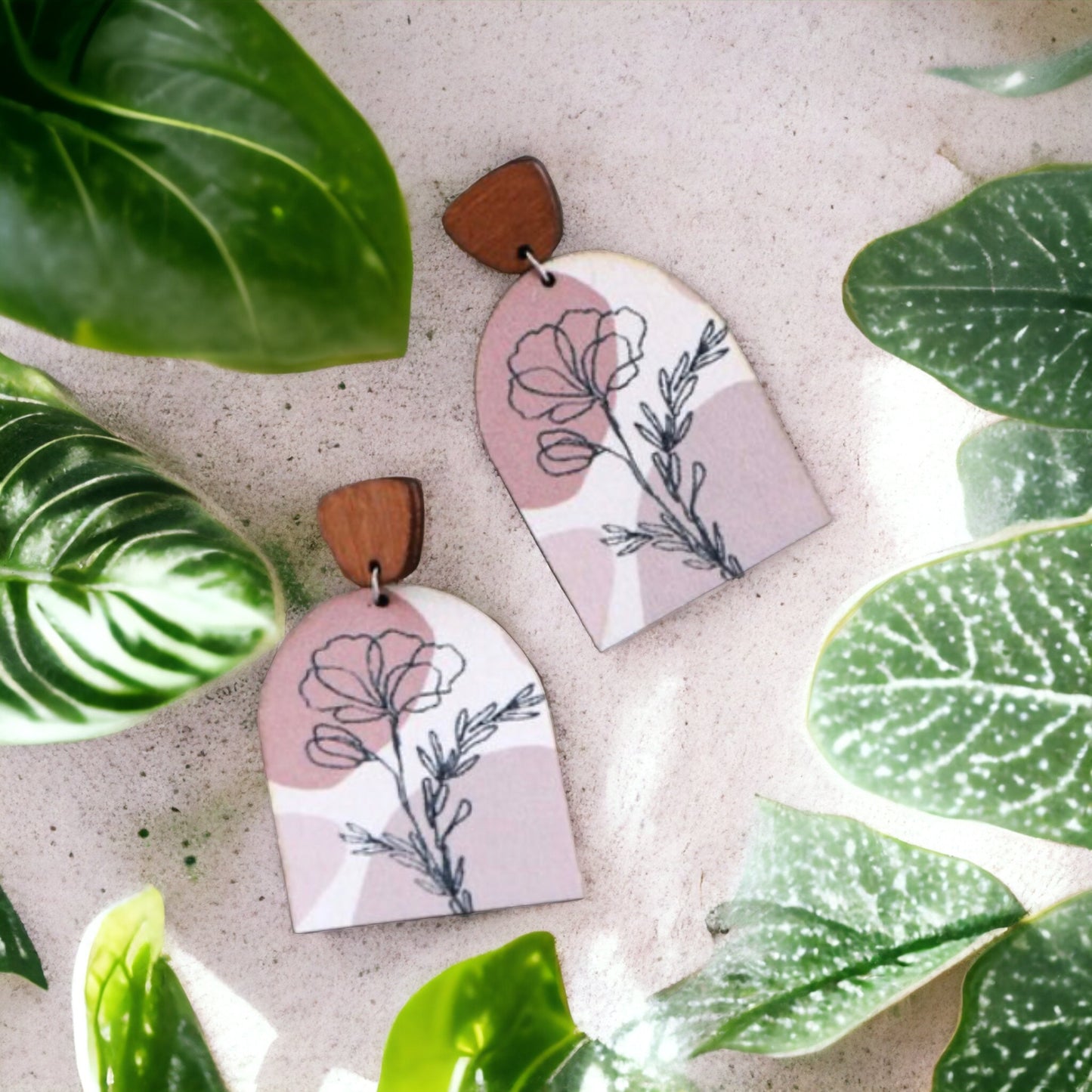 Boho Floral Wooden Statement Earrings