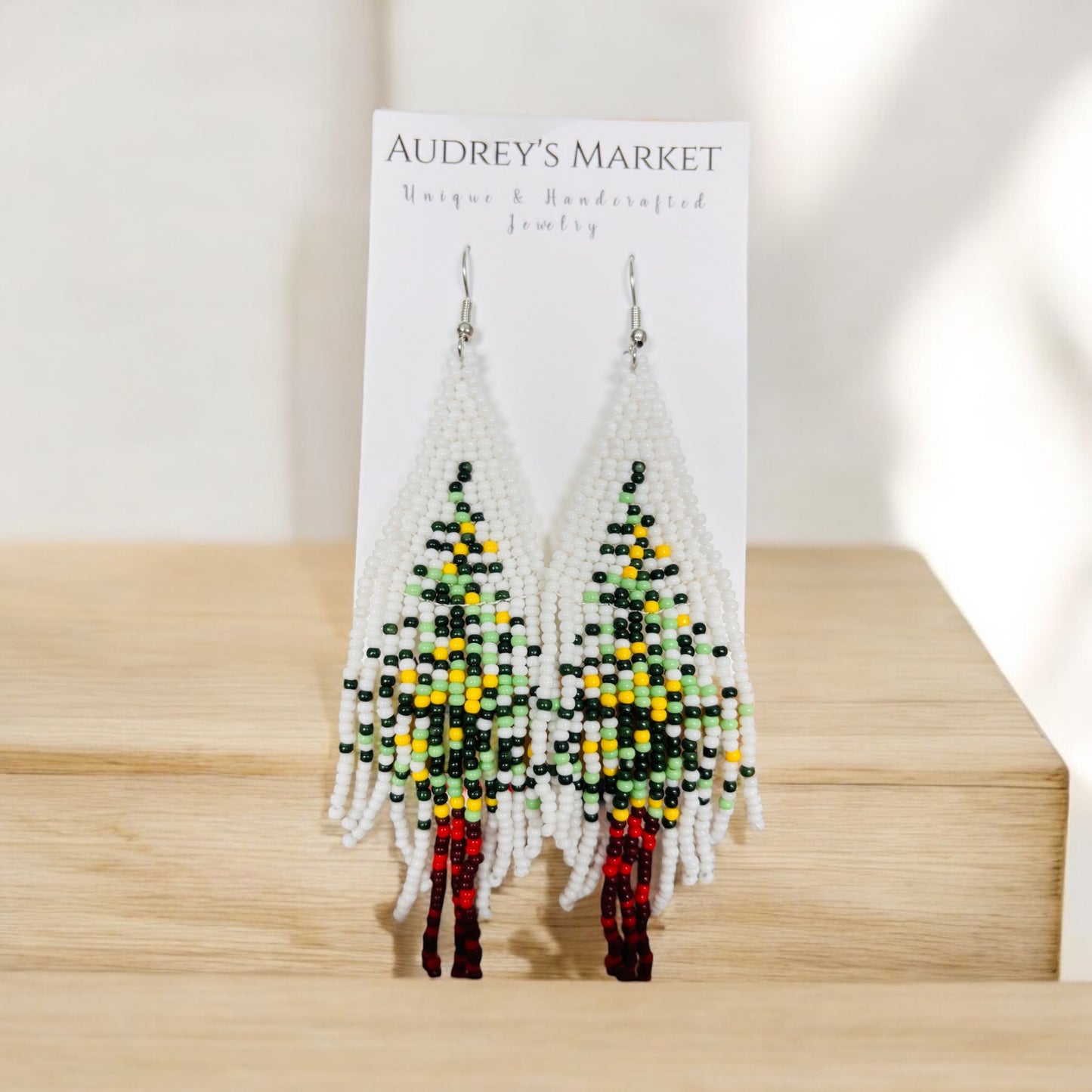 Boho Beaded Christmas Tree Dangle Earrings