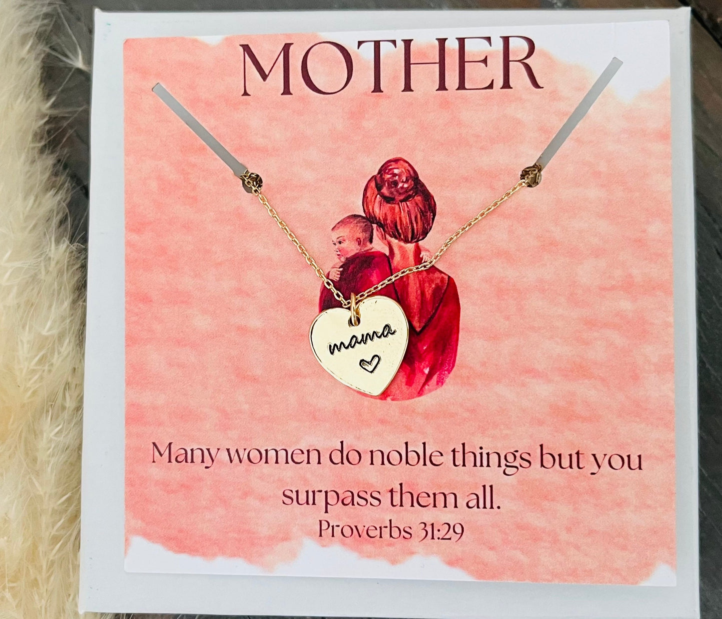 Gold Heart Minimalist Mama Necklace + FREE Gift Box